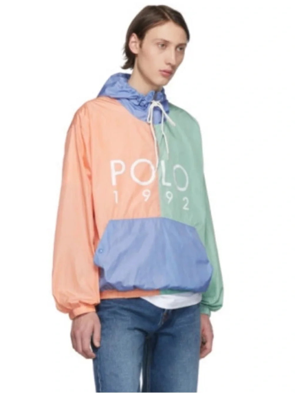 Polo by Ralph Lauren 1992 Peach, Mint & Light Blue Colorblock Hooded Windbreaker